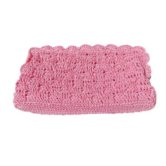 Vintage Woven Japanese Clutch Purse Pink Knit Basket Weave 60’s Style - Picture 1 of 7